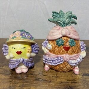 Rare Vintage Fitz & Floyd OCI Omnibus Pineapple Sugar Jar Floral Egg Salt Shaker